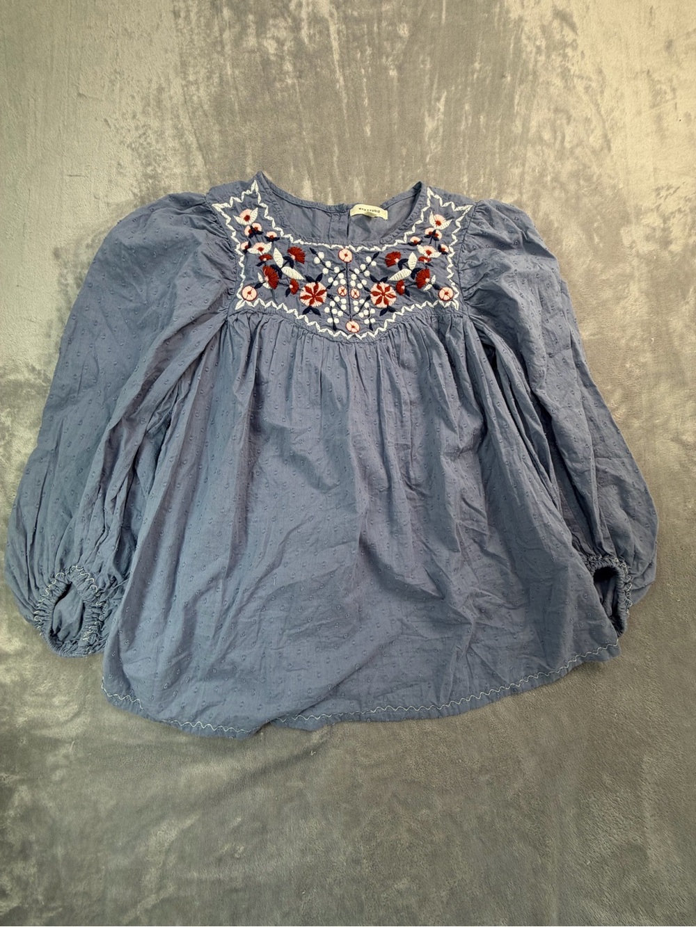 Max Studio Light Blue Women’s Floral Blouse Summer Beach 100%cotton M